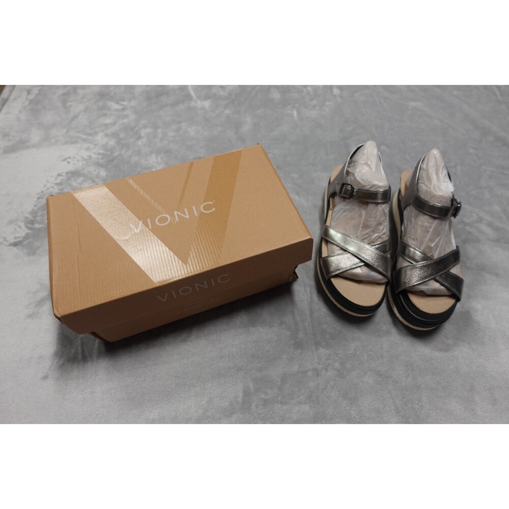 Vionic Women's Size 11M Gray Mar Strappy Platform‎ Pewter Sandals NWT